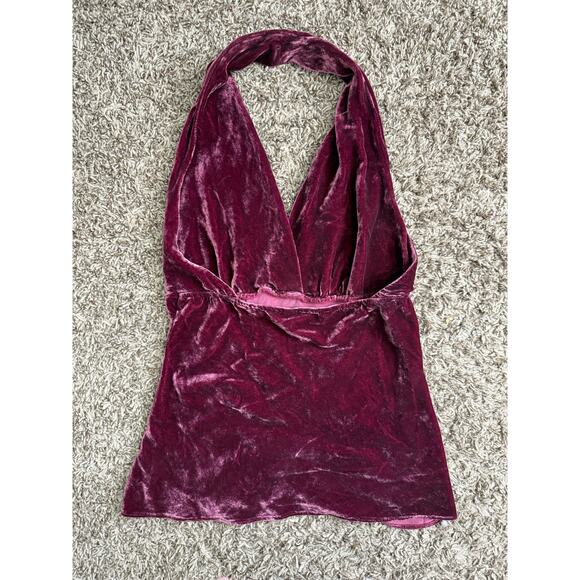 Express Y2K Velvet Halter Top Size XS Burgundy - Picture 3 of 4
